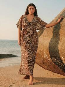 Anewsta Đầm rộng in họa tiết da báo, thích hợp cho đi biển, lễ hội, dạo phố, kỳ nghỉ. - màu nâu - Xem 4