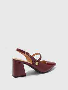 CUCCOO BIZCHIC Women's Fashion High-Heeled Shoes, Buckle Thick Heel Global Four-Season Commute Elegant Foundation Holiday Vacation Office Outdoor Daily Versatile - Burgundy - View 9