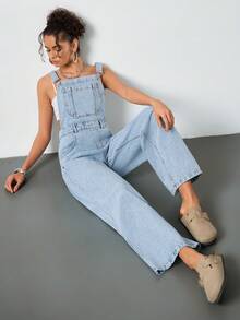 SHEIN جمبسوت جينز كاجوال للنساء بلون أزرق فاتح - أزرق فاتح - مشاهدة 5