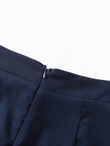 Franclia 女士性感优雅两件套，休闲时尚百搭，高弹力蓝色单肩褶皱上衣搭配蓝色半裙；女士不对称肩部上衣蓝色条纹T恤，蓝色两件套；女士夏季百褶短裙套装；女士夏季蓝色套装；女士休闲套装；Y2K风格套装 - 藏蓝色 - 查看 6