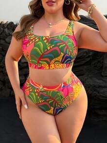 Swim Lushoire Bộ đồ bơi hai mảnh Tankini in họa tiết nhiệt đới cỡ lớn mới năm 2026, nâng đỡ ngực, cạp cao giúp thon gọn, phong cách nghỉ dưỡng cổ điển, bộ đồ bơi đi biển và hồ bơi nhiều màu sắc, bộ bikini hai mảnh cầu vồng nhiệt đới, bộ đồ bơi cạp cao, bộ đồ bơi hai mảnh cỡ lớn, bộ đồ bơi Coachella ôm sát, bộ đồ bơi nhiều màu sắc cỡ lớn dành cho nữ, bộ đồ bơi hai mảnh kín đáo cho nữ, bộ bikini cho nữ, bộ đồ bơi ôm sát hai mảnh, bộ đồ bơi in hoa. - Màu Hồng  San hô - Xem 3