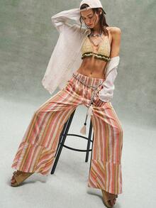 Bohemela 女士休闲宽松条纹阔腿裤 - 彩色 - 查看 5