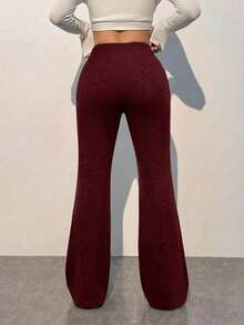 EURMUSE Women's Drawstring Waist Flare Leg Sweatpants - Burgundy - View 2