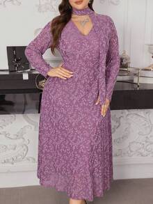Modelyn Jacquard-Strick-Langarmkleid in Große Größen, elegant und romantisch für Frauen - Mauve - Übersicht 5