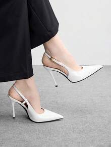 CUCCOO BIZCHIC Zapatos de tacón alto con decoración de tirante y lazo para mujer, color vino tinto, zapatos de primavera para vacaciones de primavera, Pascua y Navidad - PU blanco - Ver 3
