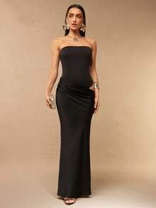 Silquee Vestido de punto y satén sin tirantes con parches, primavera/verano - Negro - Ver 4