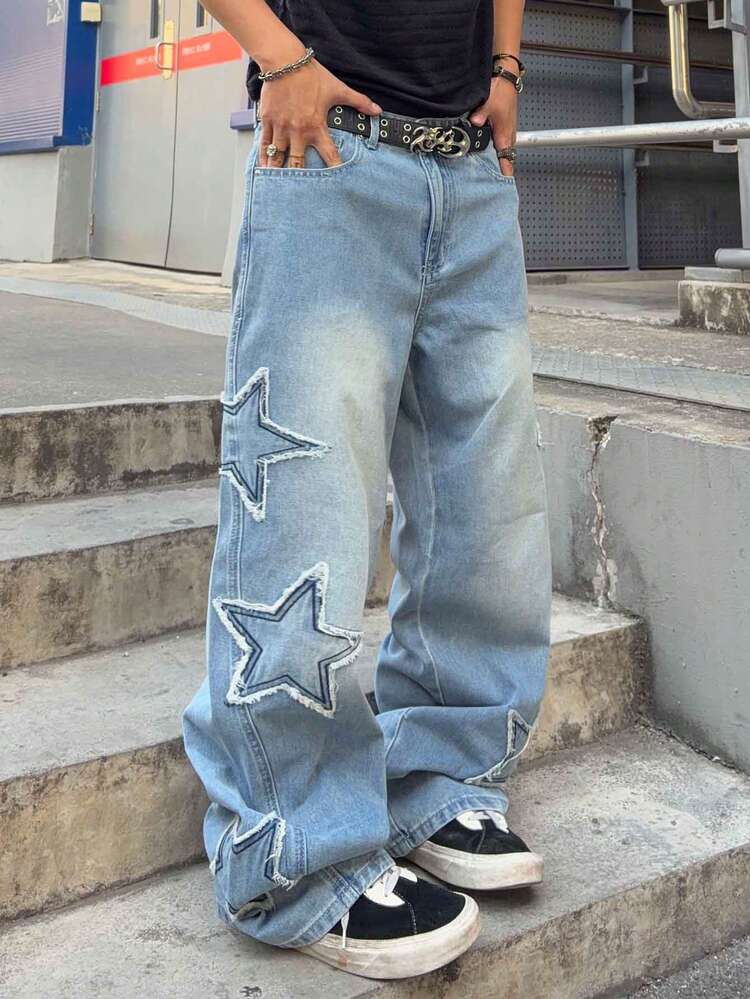 ROMWE MEN Street Life Spring Casual Graphic Men'S Loose Fit Star