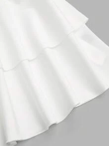 Sweetra Plus Size V-Neck Backless Ruffle Hem Knit Patchwork Bodycon Dress - White - View 4