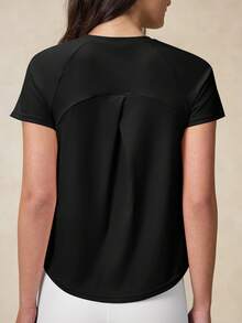 OutZeal Women Outdoor Black Tee Gym Top UV Protection Cool Touch Cross-Over Pleat Design - Black - View 7