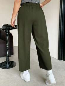 Dazy Plus Plus Size Women Elastic Waist Casual Harem Cropped Pants - Army Green - View 2
