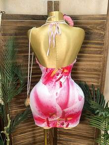 Este elegante y sexy vestido mini de cuello halter presenta un estampado floral y exuda un estilo Y2K, lo que lo convierte en el perfecto para ocasiones como islas, playas, vacaciones, festivales de música y fiestas. 8QAZ - Multicolor 3 - Ver 3