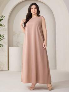 Veilorie Plus Size Women Solid Color Round Neck Dress And Tie-Dye Open Front Long Robe Casual Daily 2 Piece Set - Multicolor - View 5