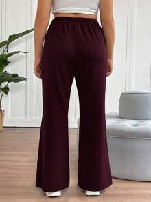 SHEIN Tall CURVE 大码女士简约日常喇叭裤套装 - 紫紅色 - 查看 2