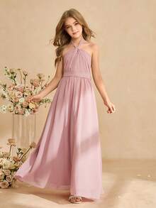 Đầm chiffon không tay thanh lịch dành cho bé gái, thích hợp làm phù dâu, dự đám cưới, dạ hội, tiệc sinh nhật, tiệc chiêu đãi. - Hồng - Xem 3