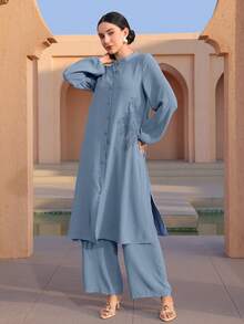 Graceveil Women's Casual Shirt And Pants Arabic Style Outfit - Blue - View 4