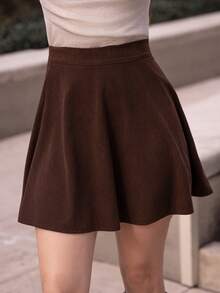 Andrea Bello Solid Corduroy Flare A-Liner Brown Skirt Winter Casual,Fall,Fall Clothes For Women,Winter Clothes For Women - Coffee Brown - View 4