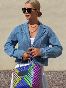 DAZY Women's Turndown Collar Short Casual Denim Jacket And Coat - Medium Wash - View 4