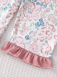 Infant Girls' Floral Print Ruffle Collar, Cuff & Hem Long Sleeve Pajama Set, Countryside Style - Pink - View 7