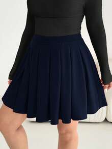 Shapeblank 大码女装秋冬时尚休闲宽松舒适日常百搭显瘦红色百褶中长裙，秋季，女装下装，圣诞节，新年 - 藏蓝色 - 查看 2