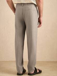 Core Aspect Celana Panjang Pria Kasual Serbaguna Warna Abu-abu Model Tapered, Celana Linen Bertekstur dengan Tali Serut di Pinggang untuk Musim Gugur, Celana Kasual Bergaya untuk Liburan - Coklat - View 2