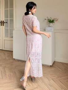 DAZY 2pcs/Set Women Casual Round Neck Short Sleeve Cardigan Top And Long Skirt, Elegant Lady Outfit Vacation - Pink - View 4