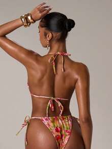 SHEIN BAE 热带花卉数码印花挂脖比基尼两件套泳衣，性感海滩度假 - 彩色 - 查看 2