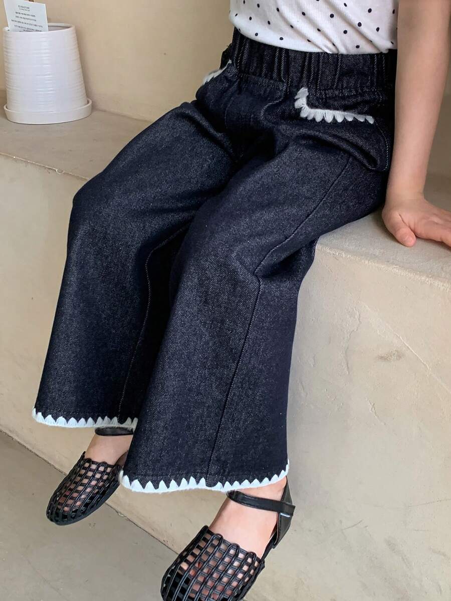 DAZY 女童（小号）阔腿牛仔裤 - 藍色 - 查看 1