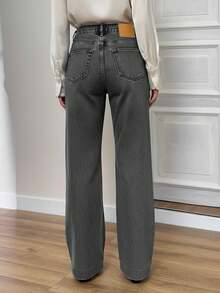 EURMUSE HIGH WAIST STRAIGHT JEAN PANT STYLE CASUAL - Grey - View 2