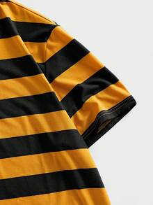 EASEVO Plus Size Men's Casual Yellow Striped Polo Shirt Summer Graduation Back-To-School College Style Pattern Short Sleeve Skin-Friendly Breathable Tshirts - Multicolor - View 7