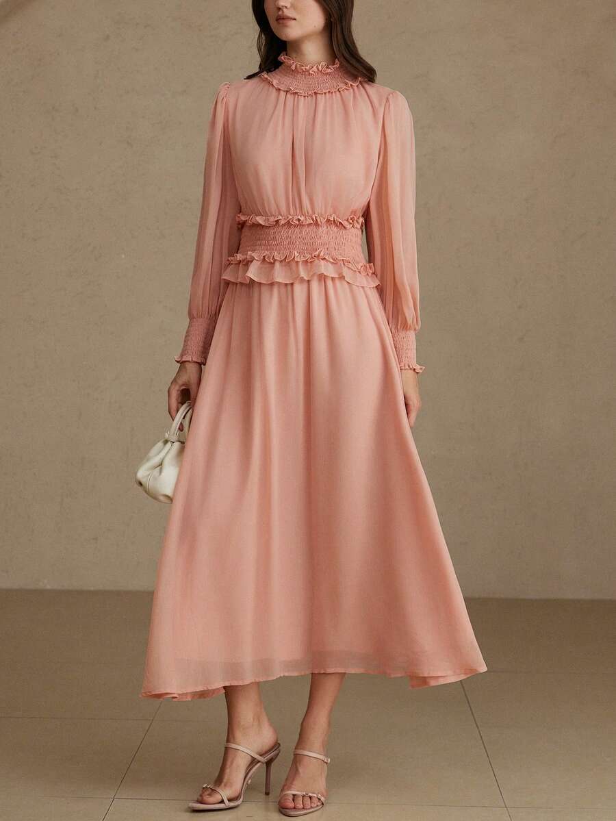 Aveloria Rosie Bộ hai mảnh mới thanh lịch gồm áo kiểu xếp ly eo bằng vải chiffon với tay áo phồng và chân váy xòe, nhẹ nhàng và tôn dáng, thích hợp cho kỳ nghỉ. - Hồng - Xem 1