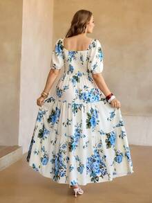 Roveilla Plus Size Blue And White Floral Maxi Dress,Women's Summer Boho ...
