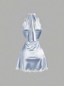 Sweetra Vestido rosa sexy de corte ajustado y línea A con cuello en V y adorno de encaje para mujer, - Lavado ligero - Ver 2