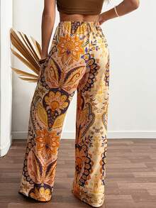 Women, Spring, Summer, Pant, Regular Fit, Wide Leg, Long Length, Oriental, Print, Best, - Multicolor - View 2