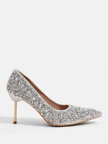 CUCCOO TILAWA Damen Silber elegante spitze Zehenpumps, mit Strass verzierte Stilettoabsätze, sexy vielseitige High Heels, charmante Party sexy bequeme Stilettos, geeignet für Büro, Outdoor, Hochzeit, Bankett, Party, Frühling, Ostern - Silber - Übersicht 6