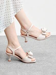 CUCCOO BIZCHIC Giày sandal cao gót thời trang, đa năng, thanh lịch với nơ trang trí dành cho nữ, thích hợp cho mùa hè. - Màu be - Xem 1