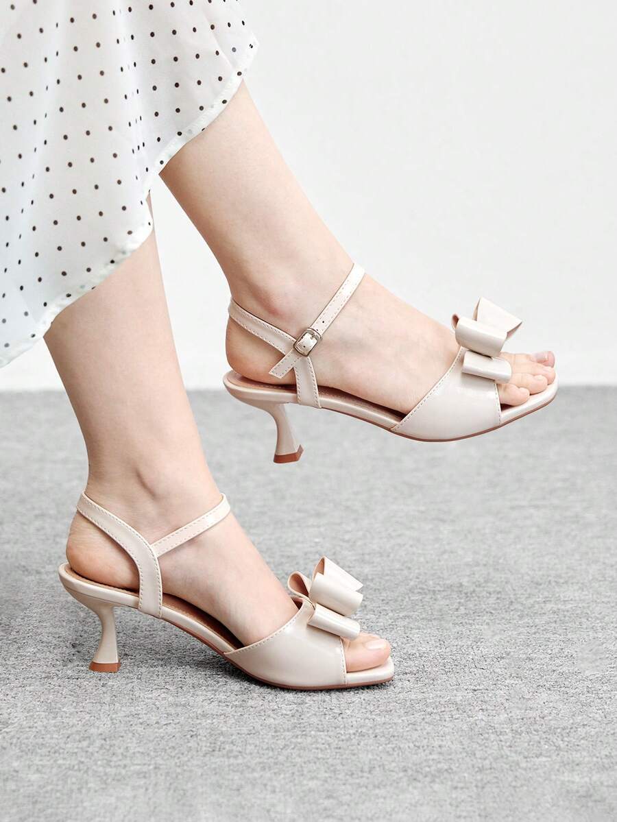 CUCCOO BIZCHIC Giày sandal cao gót thời trang, đa năng, thanh lịch với nơ trang trí dành cho nữ, thích hợp cho mùa hè. - Màu be - Xem 1