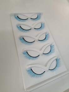 5 Pairs Colored False Eyelashes Cat Eye Blue Mink Effect Lashes For Cosplay Fluffy Soft Criss Cross Natural Look Strip Lash Makeup Tools - Blue - View 6