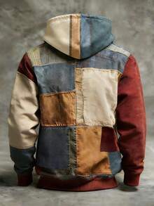 Glimmora 男士艺术复古拼接印花连帽衫，色彩鲜艳，穿着舒适，耶稣十字架信仰图案长袖卫衣，适合日常穿着 - 彩色 - 查看 2