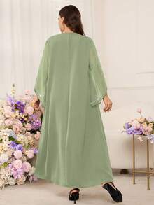 Al Najma 大码女式水钻和仿珍珠装饰阿拉伯风格连衣裙 - 綠色 - 查看 2