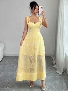 EMERY ROSE Ladies Weave Elegant Summer Long Dresses For Vacation - Yellow - View 6