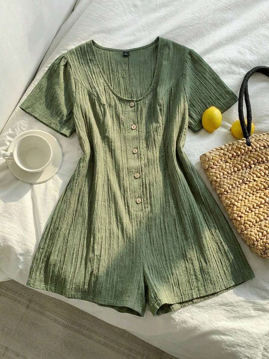 Franclia Große Größen Damen Plissee strukturierter Romper, V-Ausschnitt Design, eleganter minimalistischer Casual einfarbiger Romper Grüner Romper Damen Grüner Romper Damen Casual Romper Kurzarm Romper Leinen Kurzarm Romper Leinen Romper Frühling Romper Grüner Romper für Damen Kurzer Grüner Romper Damen Leinen Romper Damen Urlaubsoutfit Sets Damen Casual Outfits Damen Frühling Outfit Damen Sommer Outfits Damen Playsuits Sommer Jumpsuits für Damen Leinen Vintage Outfit für Damen Damen Sommer Outfits Frühling Outfits - Grün - Übersicht 1
