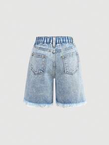 Girlism Quần short denim rách màu xanh nhạt dáng rộng cạp cao cho bé gái tuổi teen, thích hợp mặc mùa xuân hè, kiểu dáng thường ngày, thêu hình trái tim màu hồng, dài đến mắt cá chân, phong cách boho, đi biển, dự tiệc, lễ hội, quần short dễ thương cho bé gái tuổi teen, thích hợp cho kỳ nghỉ hè, mùa xuân, đi biển, du lịch, ngày lễ tình nhân. - Rửa nhẹ - Xem 4