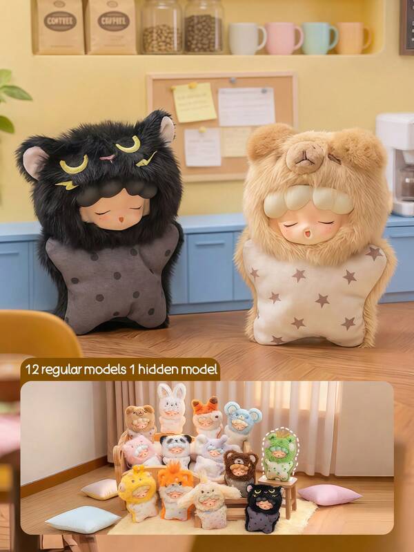 POKOJA LAND 1 pièce Boîte surprise de jouet oreiller à capuche animal, oreiller de personnage à collectionner avec 12 styles réguliers et 1 surprise cachée, avec des accents thématiques et des finitions texturées, idéal pour la décoration de bureau, la décoration de la maison et le compagnon de voyage, cadeau de fête parfait pour les amis et la famille, excellent cadeau de la Saint-Valentin et faveur de fête pour les collectionneurs et les passionnés à la recherche d'accents de chambre confortables et polyvalents (sans rembourrage en peluche) Printemps à été