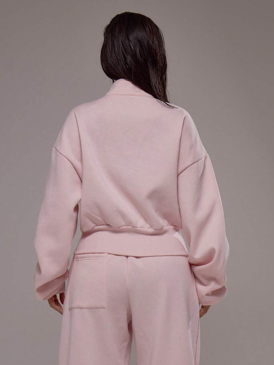 Rosa Fleece-Trainingsjacke mit Trichterhals und Reißverschluss