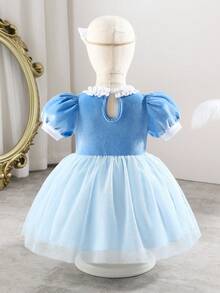 Glamorique Kids Young Girls Dress,Birthday Outfits For Baby,BOW,Velvet,ElegantSilk, - Blue - View 2