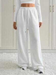 SHEIN Tall 女士休闲前系腰宽松运动裤，适合秋冬季节、日常穿着和返校季穿着 - 白色 - 查看 5