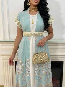 Al Najma New Design Embroidered Waist Belt Slimming Abaya Dress Kaftan Jalabiya Dress - Multicolor - View 3