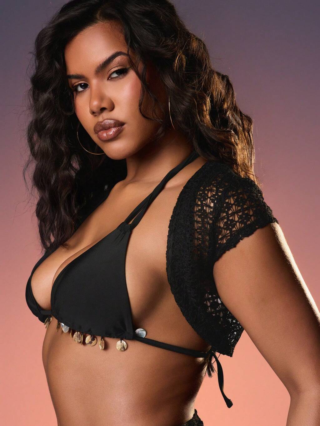 MISSGUIDED 크로셰 레이스 크롭 가디건 (반소매)