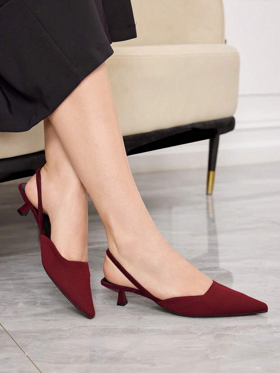Sleekvia Ladies' Black Commuter Strap Elastic Strap Pointed Toe Thin Heel Kitten And Spring Festival Women's Shoes - Burgundy - View 1