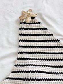 Soleia 女士夏季沙滩度假条纹图案单肩金属海星装饰荷叶边修身上衣和短裤两件套 - 彩色 - 查看 4